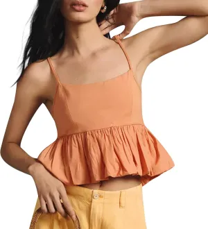 Women's Cami Tank Tops Sleeveless Spaghetti Strap Bubble Hem Slim Fit Camisole Summer Shirt