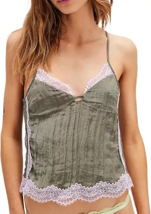 Women's Camisole Tank Tops Spaghetti Strap Deep V Neck Open Back Going Out Sleeveless Lace Crop Tops Streetwear
