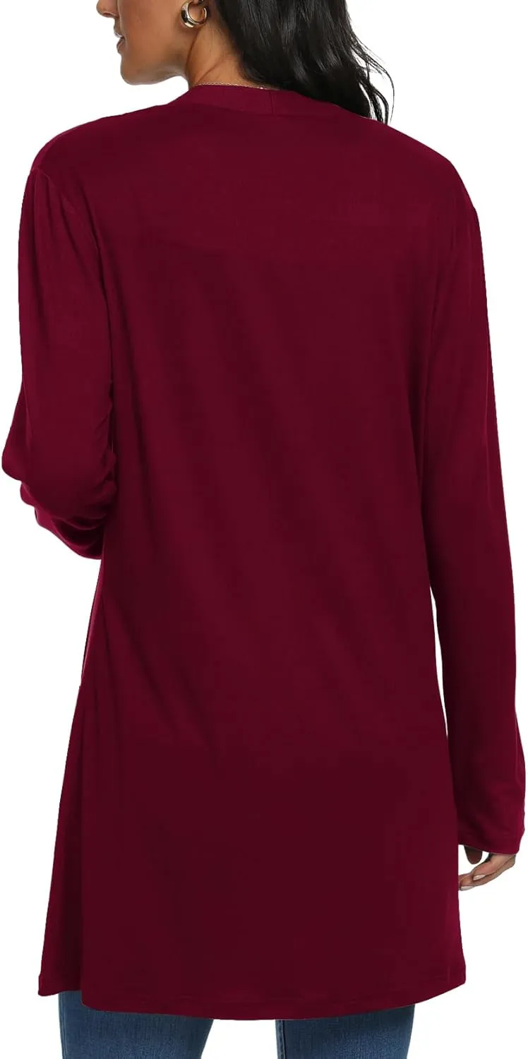 Womens Casual Lightweight with Pocketes Long Sleeve Open Front Cardigan