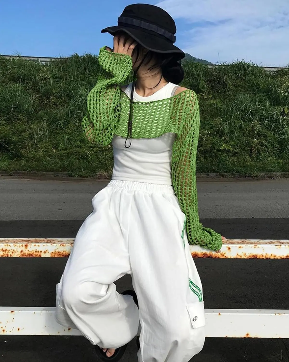 Womens Crochet Crop Tops Y2k Knit Shrug Sweater Hollow Out Long Sleeve Bikini See Through Cover Ups