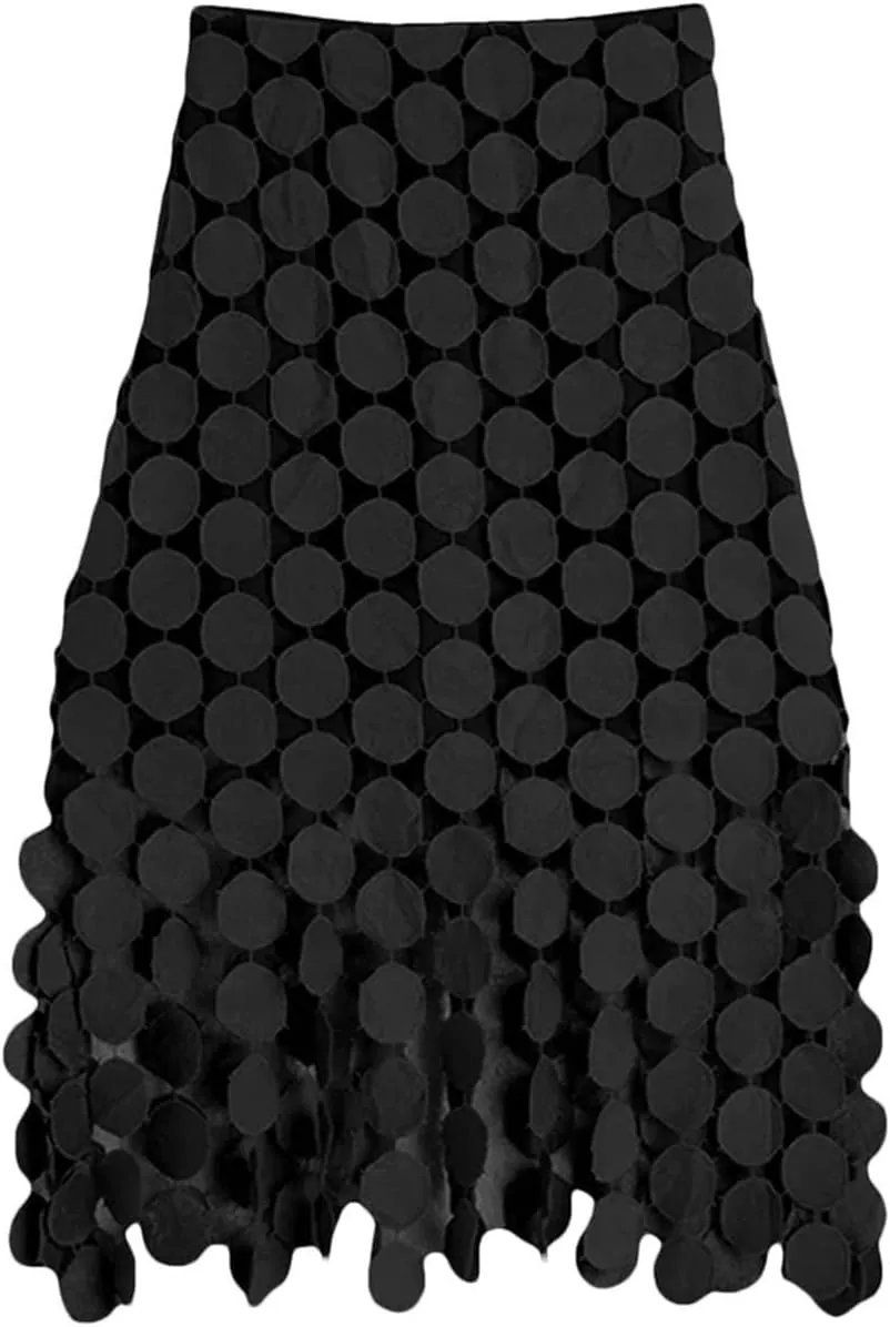 Womens Cut Out Skirt High Waist Patchwork Tassel Irregular Hem Solid Midi Skirts
