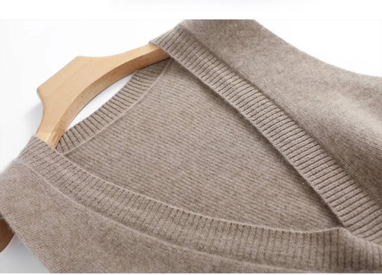 Women's Deep V-Neck Knitted Vest Sweater 100% Merino Wool Sleeveless Pullover Basic Blouse Short Tops