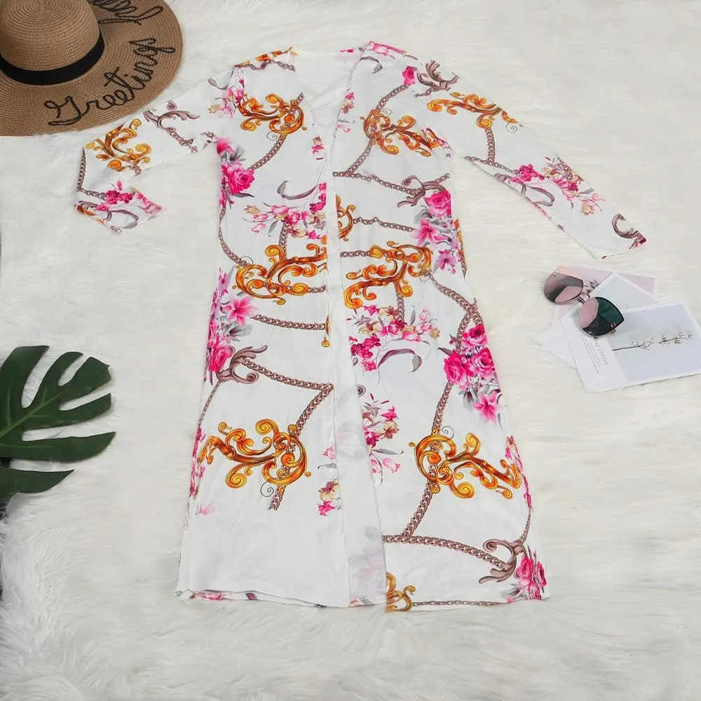 Womens Fashion Printed Long Cardigans 2 Piece Outfits,Long Sleeve Coat and Trousers Set
