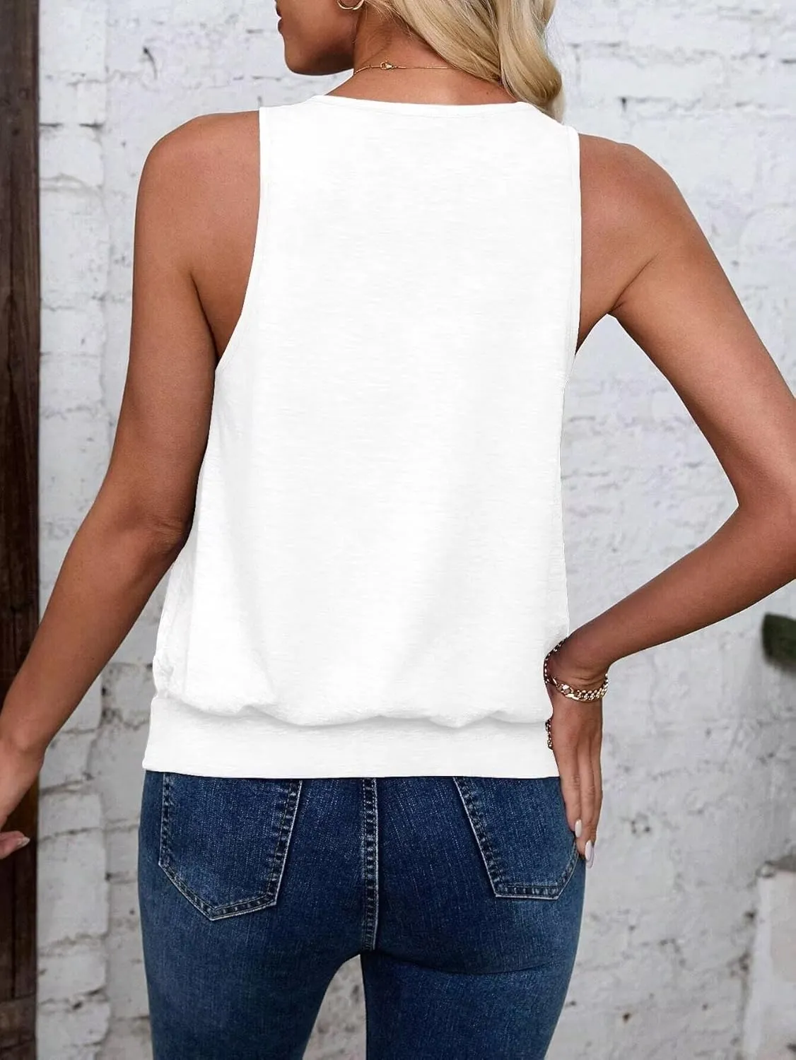 Womens Fashion Tank Tops Solid Color Hollow Tops Summer Casual Loose Flowy Shirt Tanks Vest Vacation Sleeveless Shirts