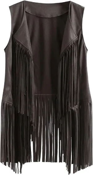 Womens Fringe Jacket Vest Western 70s Outfits Vintage Tassel Sleeveless Cardigans Hippie Clothes Cowgirl Tops Shirts