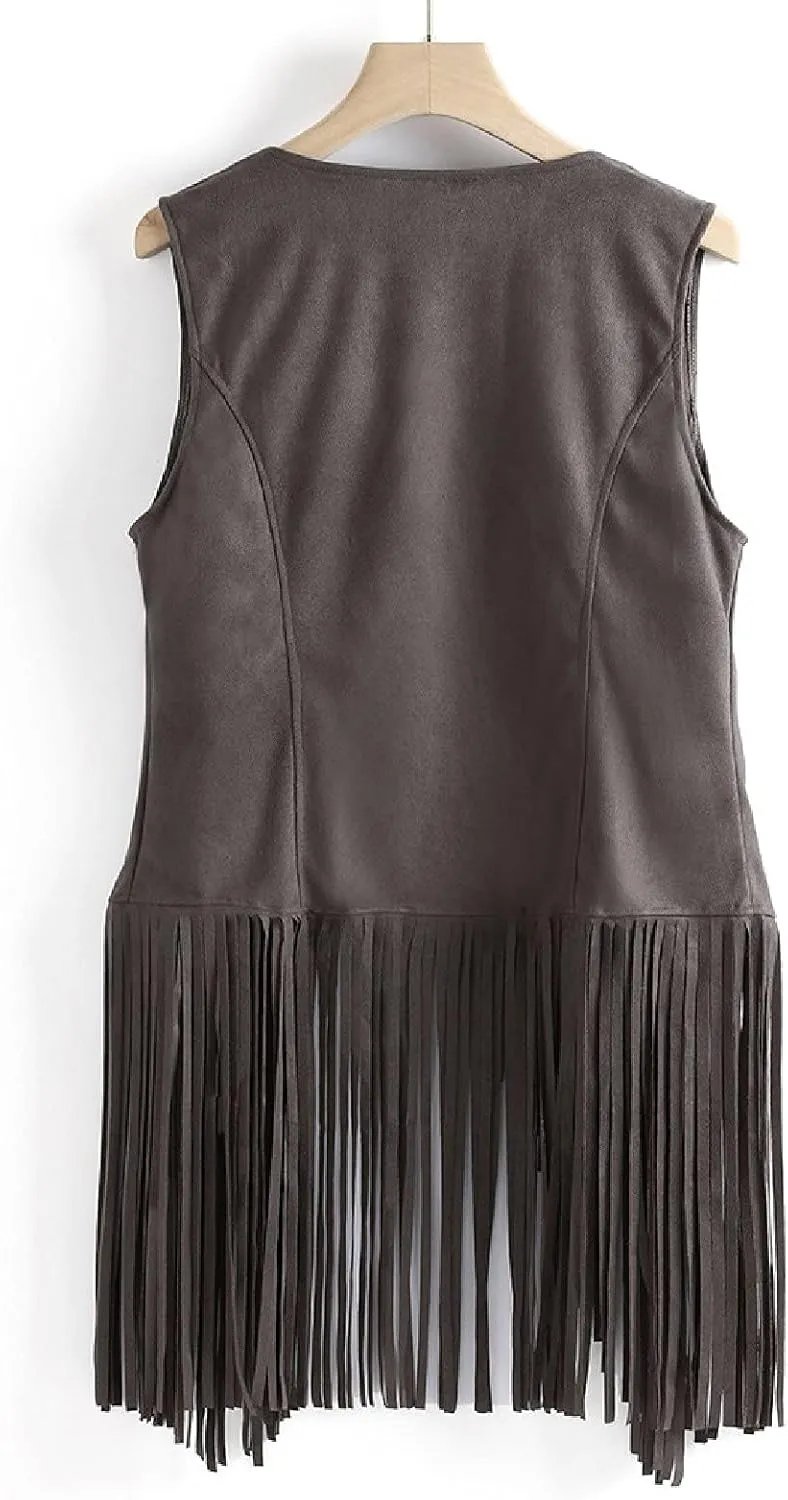 Womens Fringe Jacket Vest Western 70s Outfits Vintage Tassel Sleeveless Cardigans Hippie Clothes Cowgirl Tops Shirts