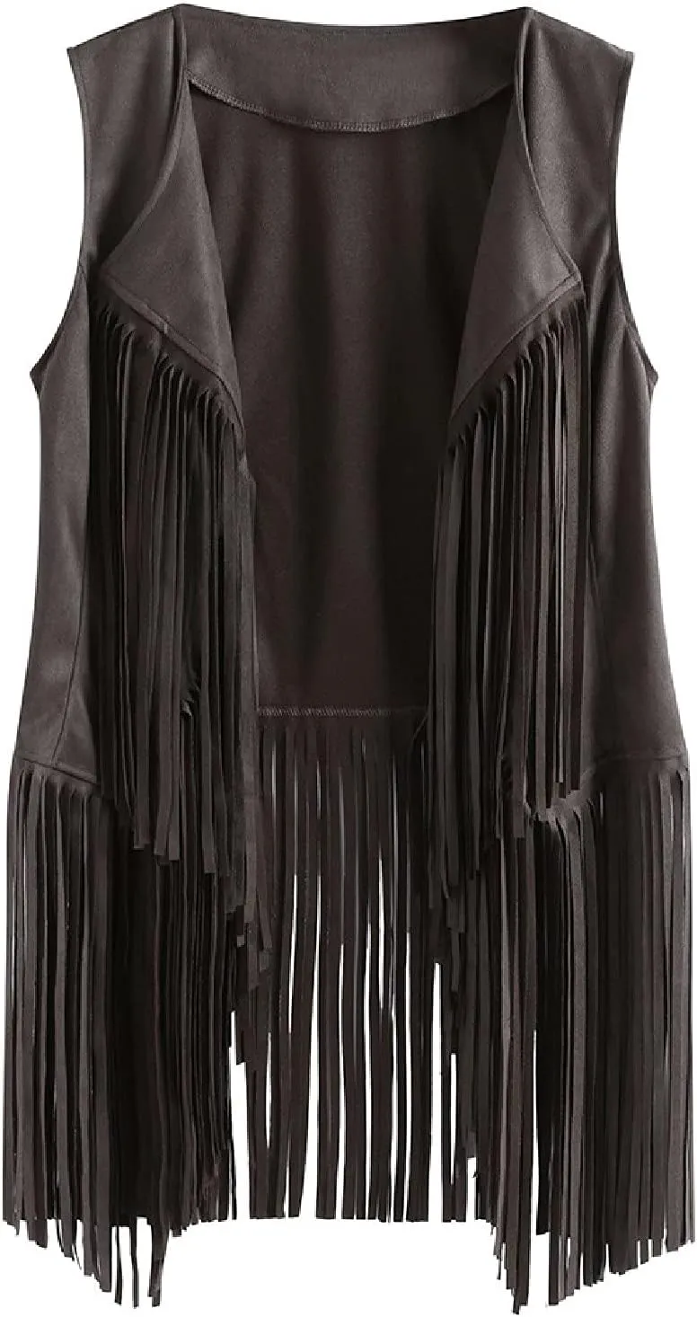 Womens Fringe Jacket Vest Western 70s Outfits Vintage Tassel Sleeveless Cardigans Hippie Clothes Cowgirl Tops Shirts