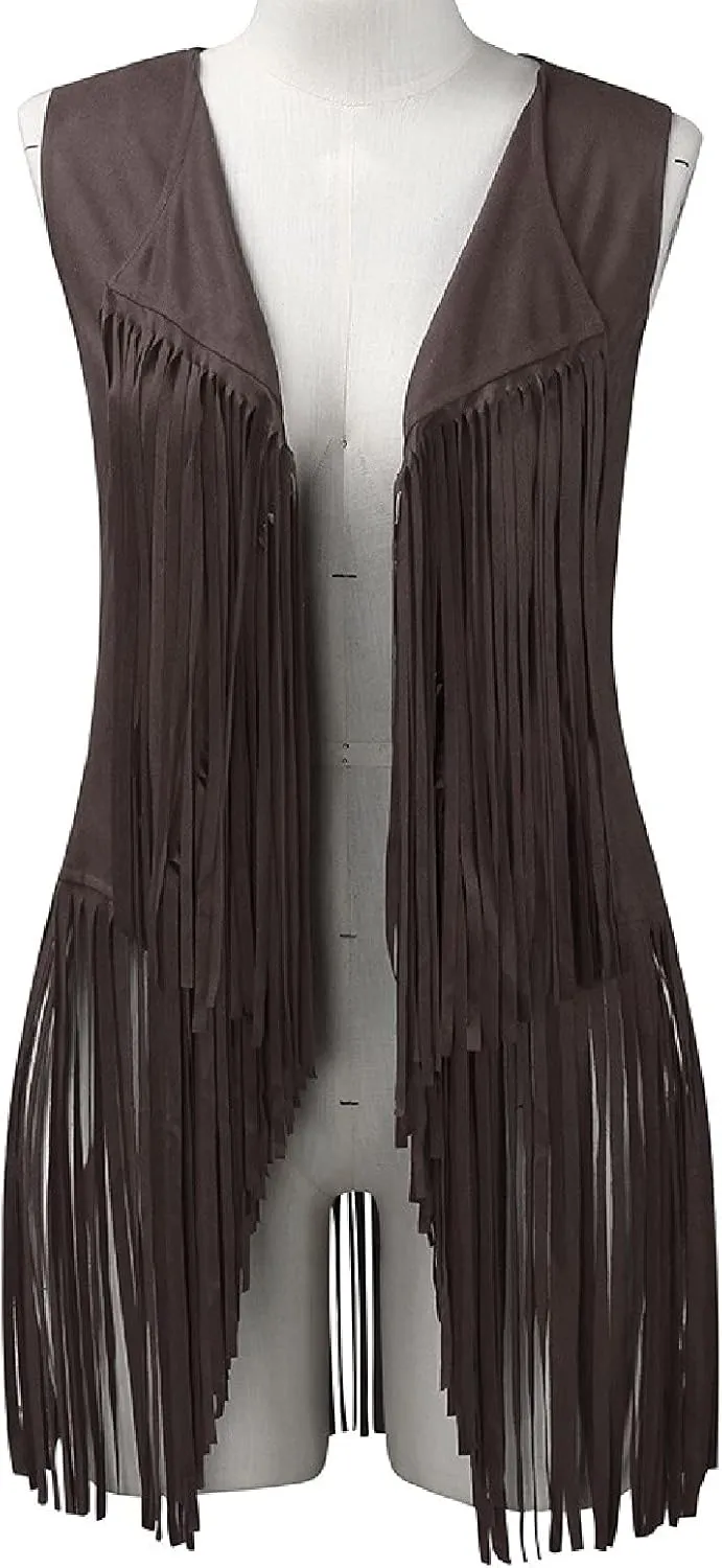 Womens Fringe Jacket Vest Western 70s Outfits Vintage Tassel Sleeveless Cardigans Hippie Clothes Cowgirl Tops Shirts