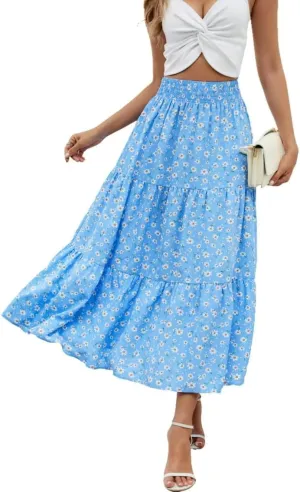 Women's Girdle Elastic Pleated A-Line Flared Midi Length Garden Skirt