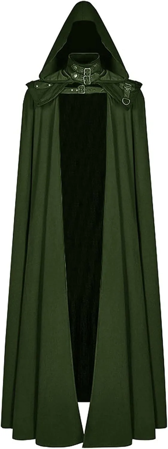 Womens Gothic Clothes Hooded Cardigans Cloak Halloween Dark Long Cape Solid Cloak Outwear Open Front Poncho Outwear