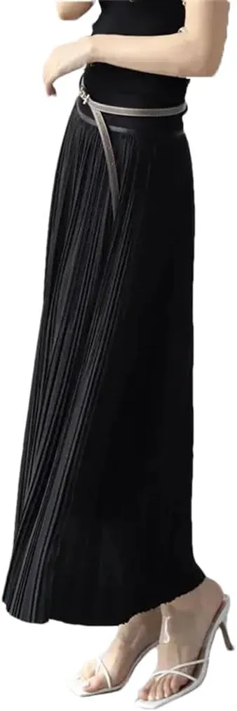 Women's High-Waisted A-Line Skirt Elastic Slim and Large Swing Mid-Length Pleated Skirt