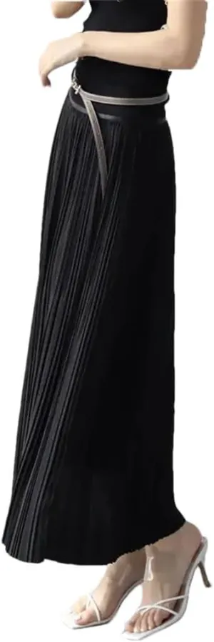 Women's High-Waisted A-Line Skirt Elastic Slim and Large Swing Mid-Length Pleated Skirt