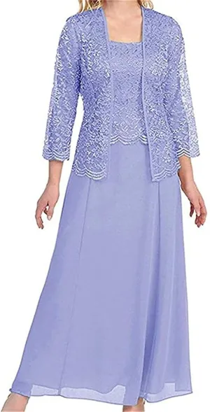 Women's Lace Mother of The Bride Dresses with Jacket 3/4 Sleeve Chiffon Long Formal Dresses Evening Gowns (Lavender,24 Plus,24,Plus)