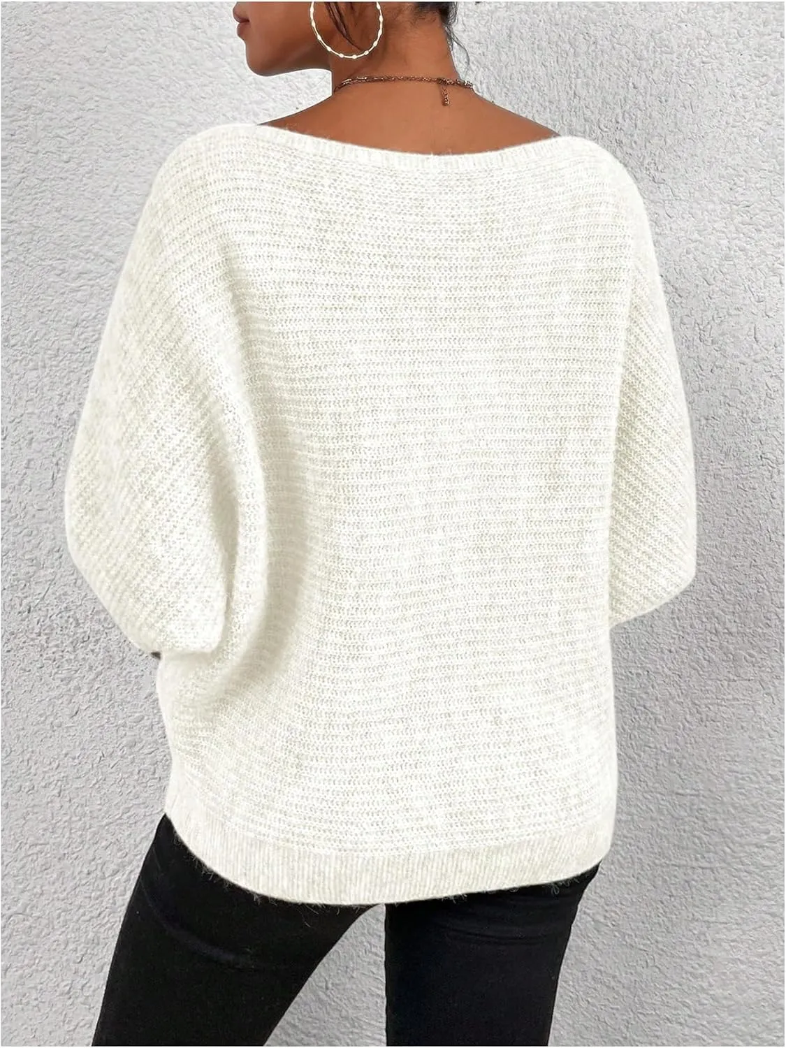Women's Off Shoulder Sweater Long Sleeve Knitted Pullover Tops Loose Fall Outfits