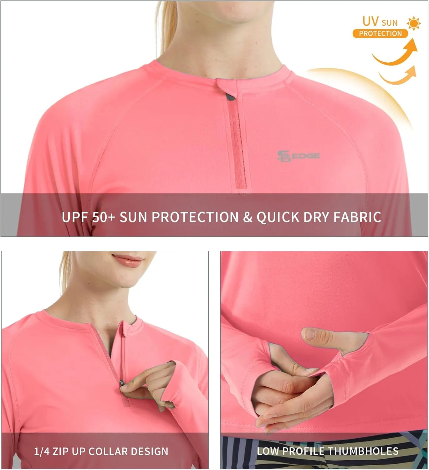 Women's Outdoor Quick Dry Sun Protection 1/4 Zip Long Sleeve Shirt