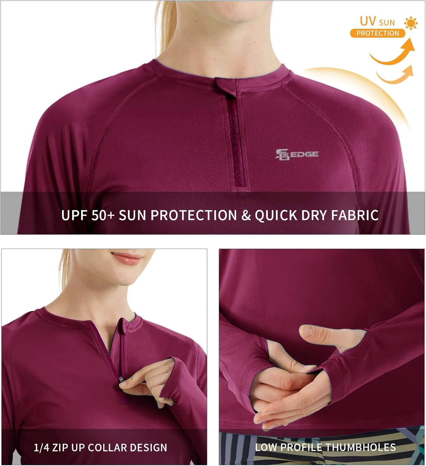 Women's Outdoor Quick Dry Sun Protection 1/4 Zip Long Sleeve Shirt