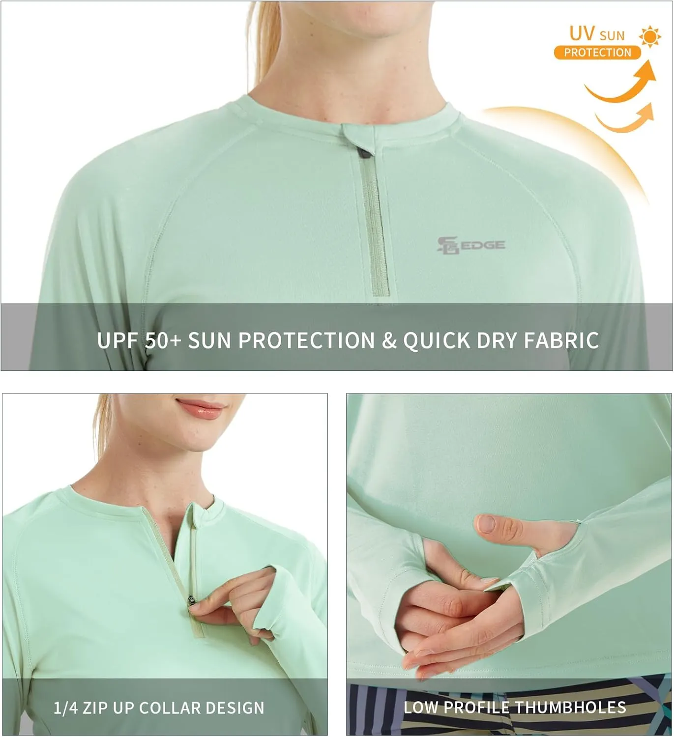 Women's Outdoor Quick Dry Sun Protection 1/4 Zip Long Sleeve Shirt