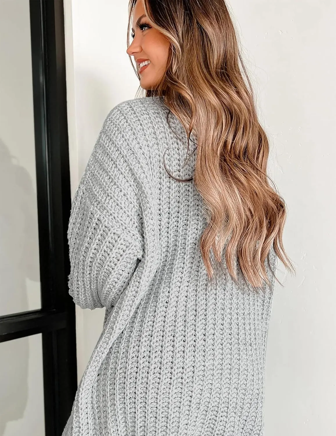 Womens Oversized Cute Waffle Chunky Knit Long Cardigan Fall 2024 Ladies Dressy Casual Open Front Sweater Cardigans