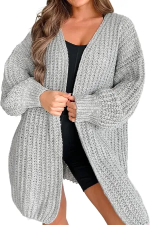Womens Oversized Cute Waffle Chunky Knit Long Cardigan Fall 2024 Ladies Dressy Casual Open Front Sweater Cardigans