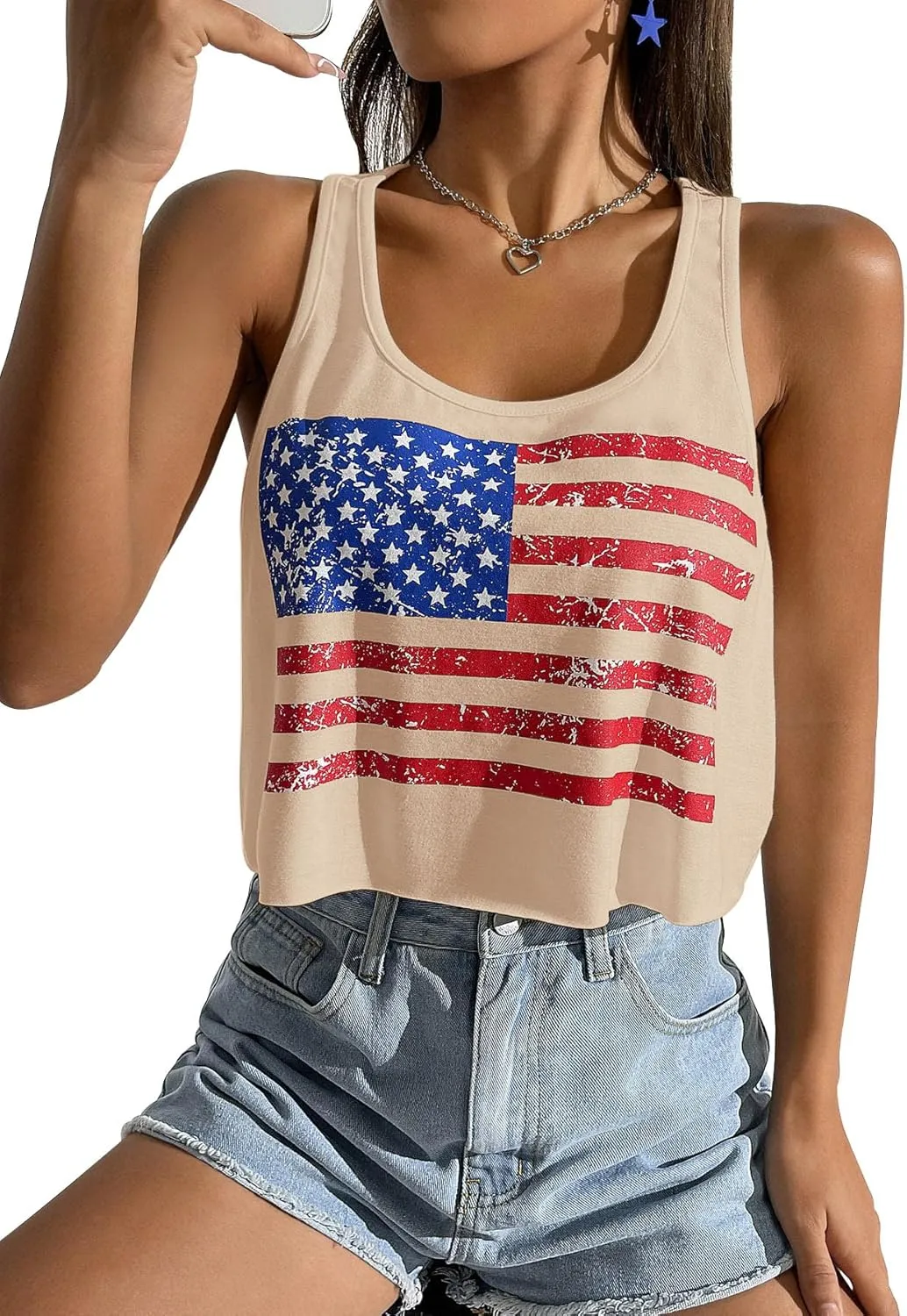 Women's Red White and Blue Shirts Patriotic Tops American Flag Graphic Crop Tops for Teen Girls