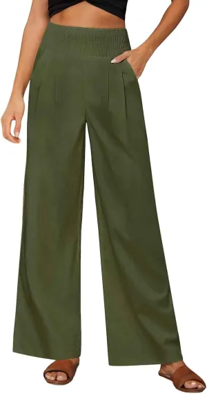 Women's Straight Wide-Leg Loose Drape Casual Pants High Waist Button Up Trousers Office Work Palazzo Lounge Pant