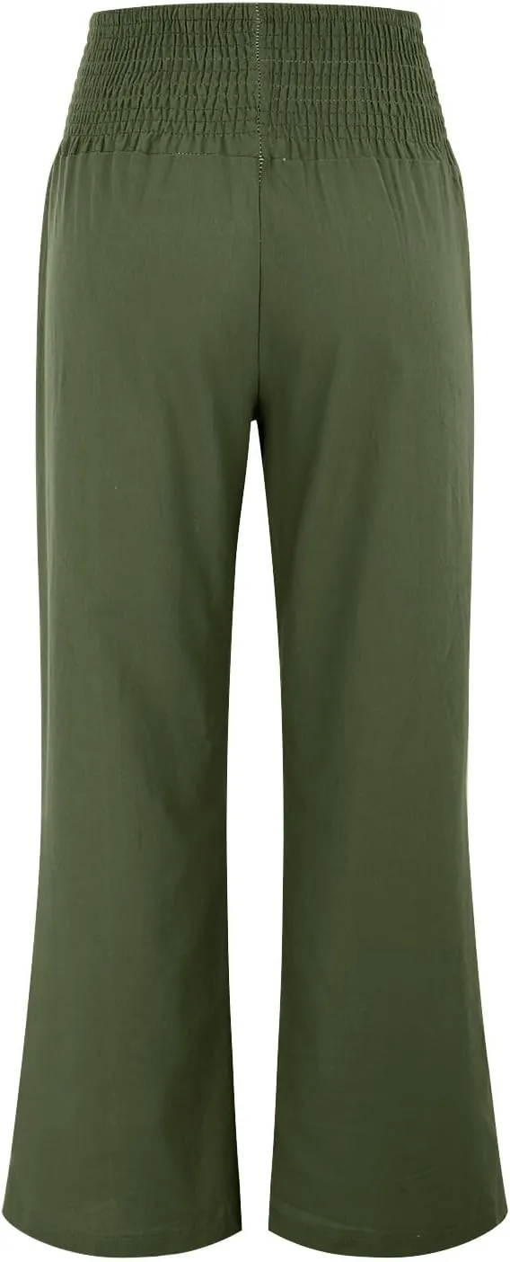 Women's Straight Wide-Leg Loose Drape Casual Pants High Waist Button Up Trousers Office Work Palazzo Lounge Pant