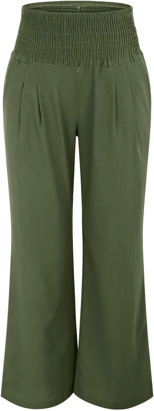 Women's Straight Wide-Leg Loose Drape Casual Pants High Waist Button Up Trousers Office Work Palazzo Lounge Pant
