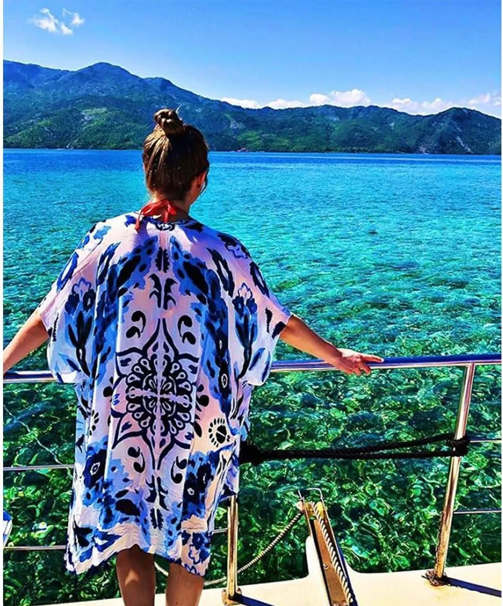 Women's Summer Beach Cover ups Casual Rayon Floral Print Kimonos Loose One size Cardigans for Swimwear