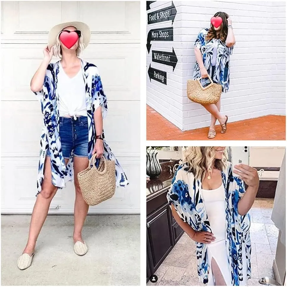 Women's Summer Beach Cover ups Casual Rayon Floral Print Kimonos Loose One size Cardigans for Swimwear