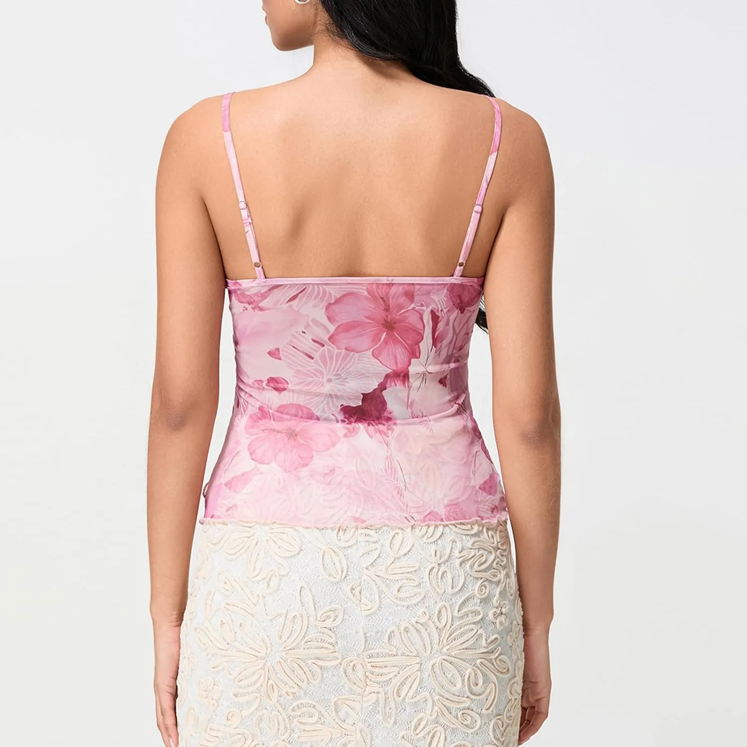 Women's Summer Spaghetti Strap Floral Cami Tops V Neck Sleeveless Slim Fit Cute Shirt Y2k Going Out Top Camisole