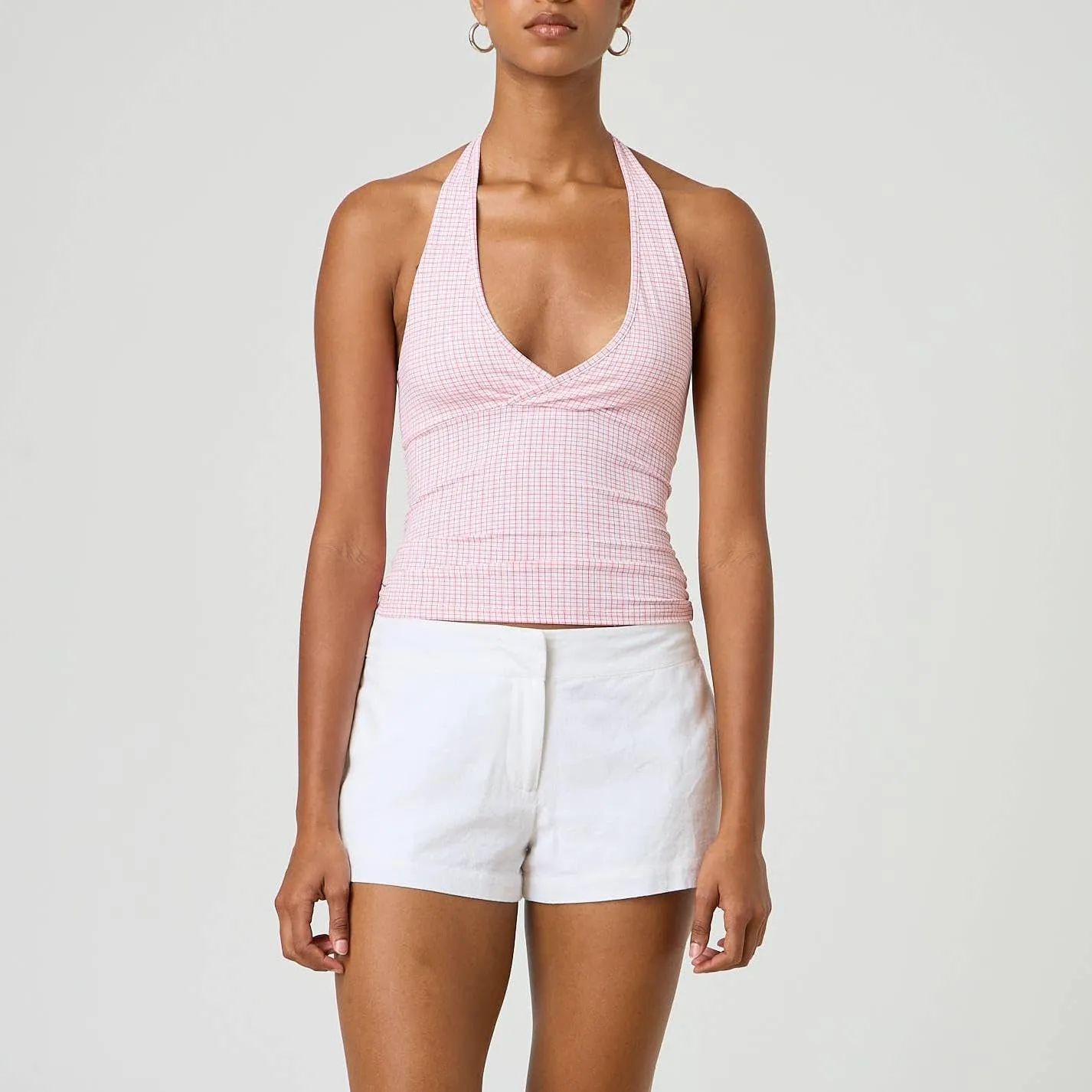 Women's Tie Back Halter Deep V Neck Tank Tops Y2K Sleeveless Backless Tight Fit Cami Shirt Tops