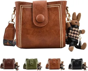 Women's Vintage Bunny Charm Bucket Bag  Convertible Shoulder Crossbody, Vintage Small Water Bucket Bag for Women