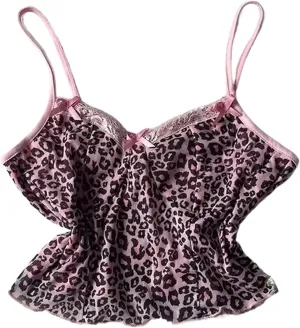 Y2k Cheetah Tops Spaghetti Strap Tops Emo Coquette Cropped Top Grunge 2000s Vintage Camisole Leopard Print