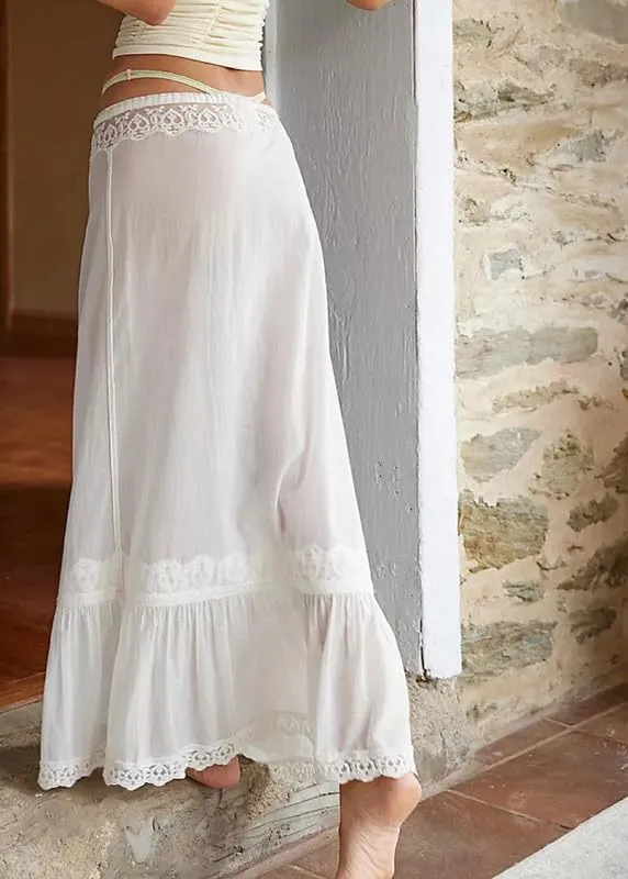 Y2K Women See Through Lace Long Skirts Asymmetrical Layered Hem Midi Skirts Ruffle Fairy Grunge Beach Maxi Skirts