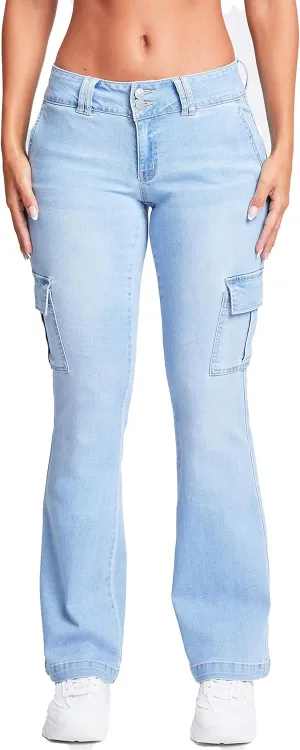 YMI Women's Low Rise Cargo Flare Jean