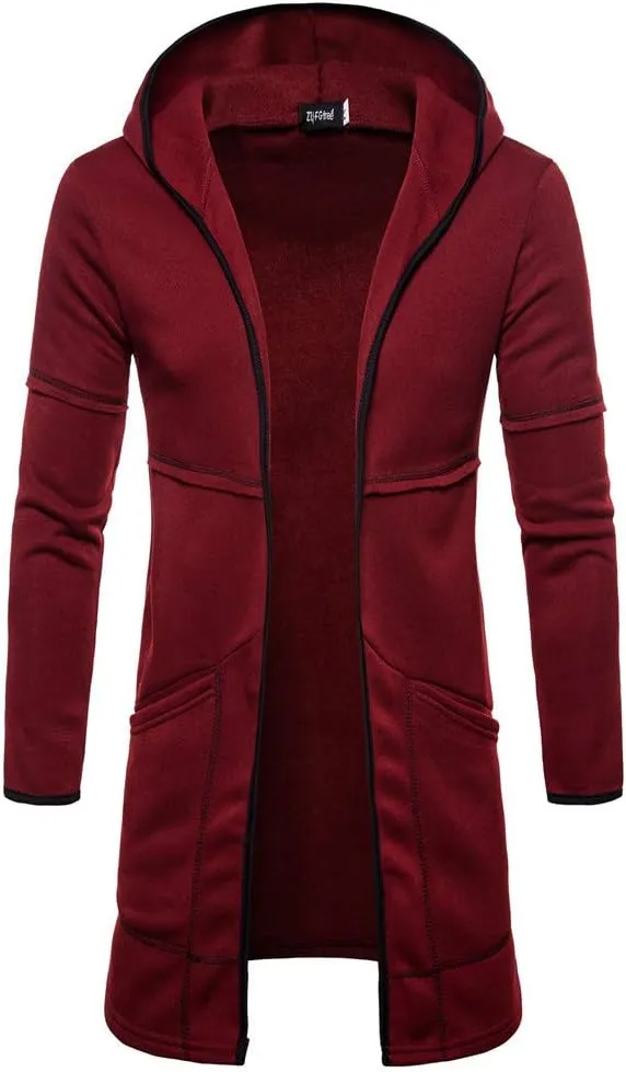 Ymosrh Winter Jackets for Men Fashion Mens Hooded Solid Trench Coat Jacket Cardigan Long Sleeve Outwear Blouse