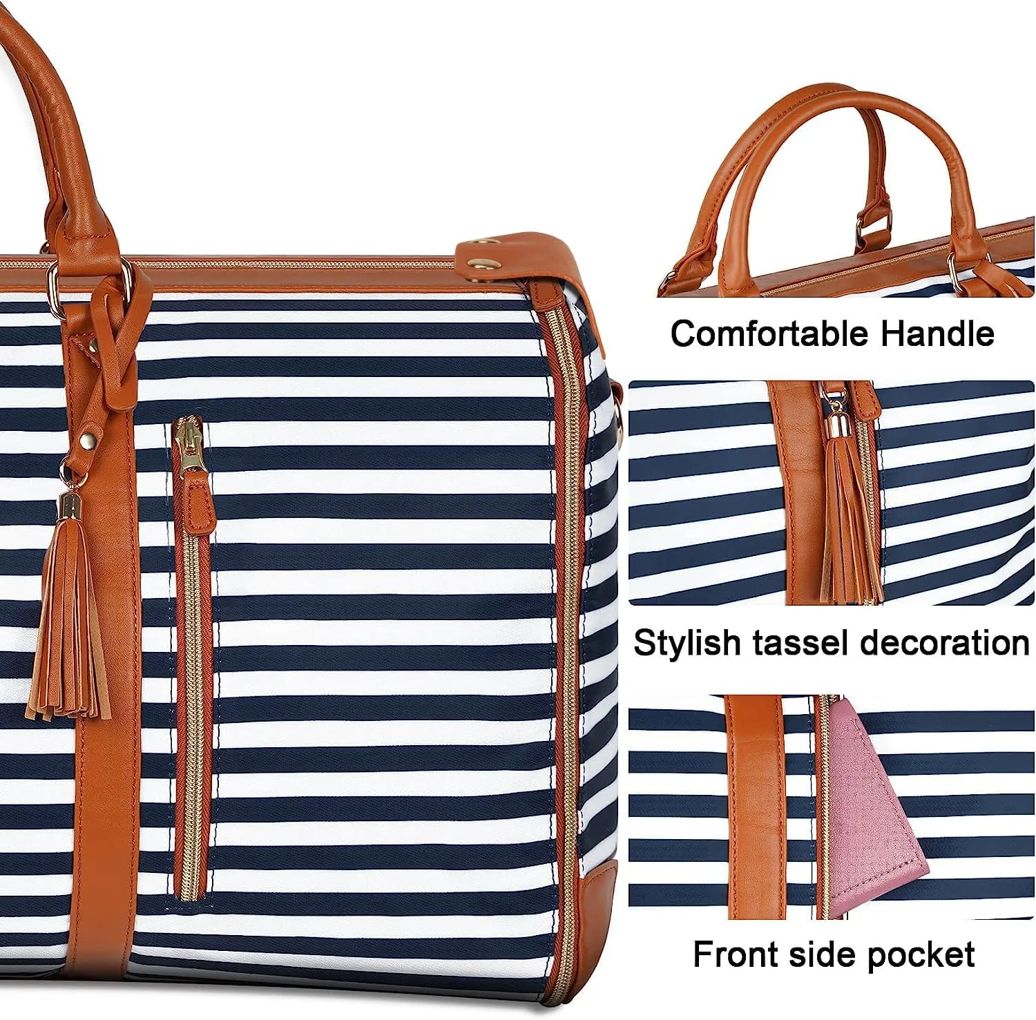Ytonet Large Convertible Garment Bags for Travel, Waterproof Carry On Duffle Bag with Shoe Pouch, 2 in 1 Hanging Suitcase Suit Travel Bags, Gifts for Women, Royal Blue Stripe