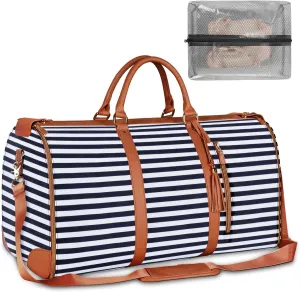 Ytonet Large Convertible Garment Bags for Travel, Waterproof Carry On Duffle Bag with Shoe Pouch, 2 in 1 Hanging Suitcase Suit Travel Bags, Gifts for Women, Royal Blue Stripe