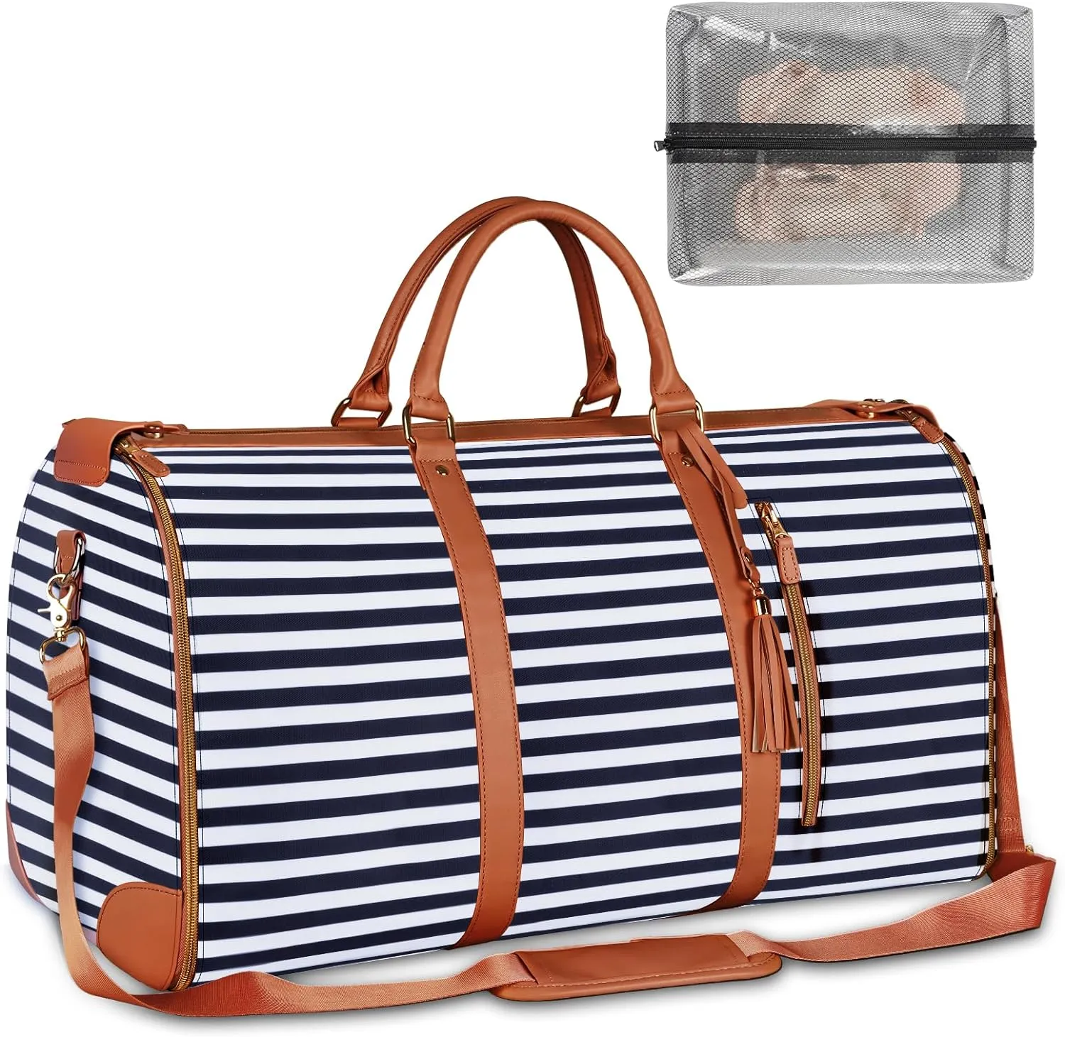 Ytonet Large Convertible Garment Bags for Travel, Waterproof Carry On Duffle Bag with Shoe Pouch, 2 in 1 Hanging Suitcase Suit Travel Bags, Gifts for Women, Royal Blue Stripe
