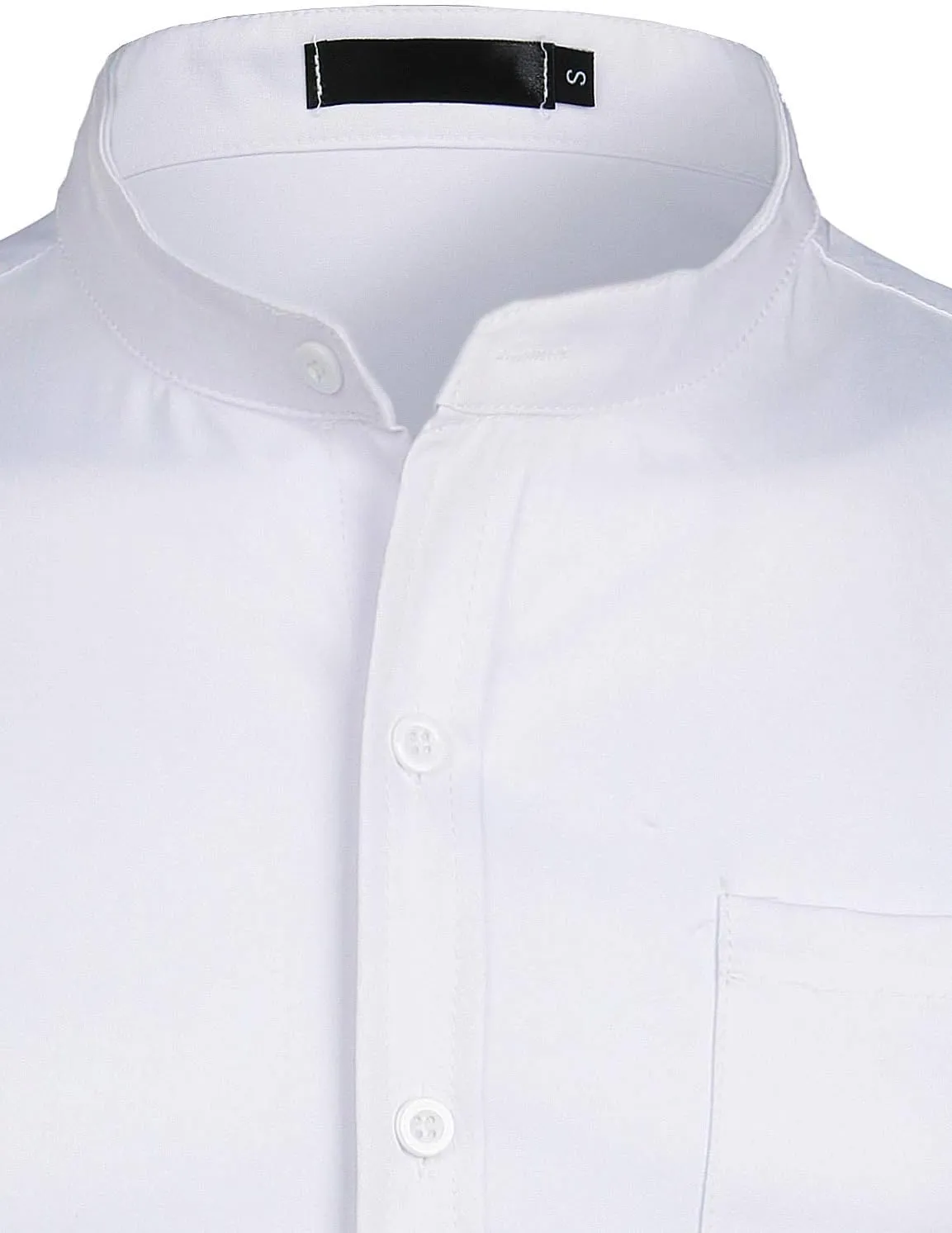 ZEROYAA Men's Banded Collar Slim Fit Long Sleeve Casual Button Down Dress Shirts with Pocket