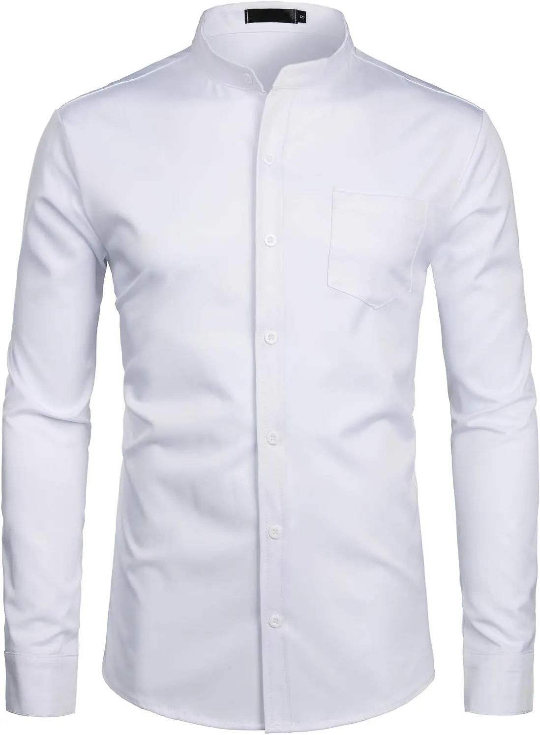 ZEROYAA Men's Banded Collar Slim Fit Long Sleeve Casual Button Down Dress Shirts with Pocket