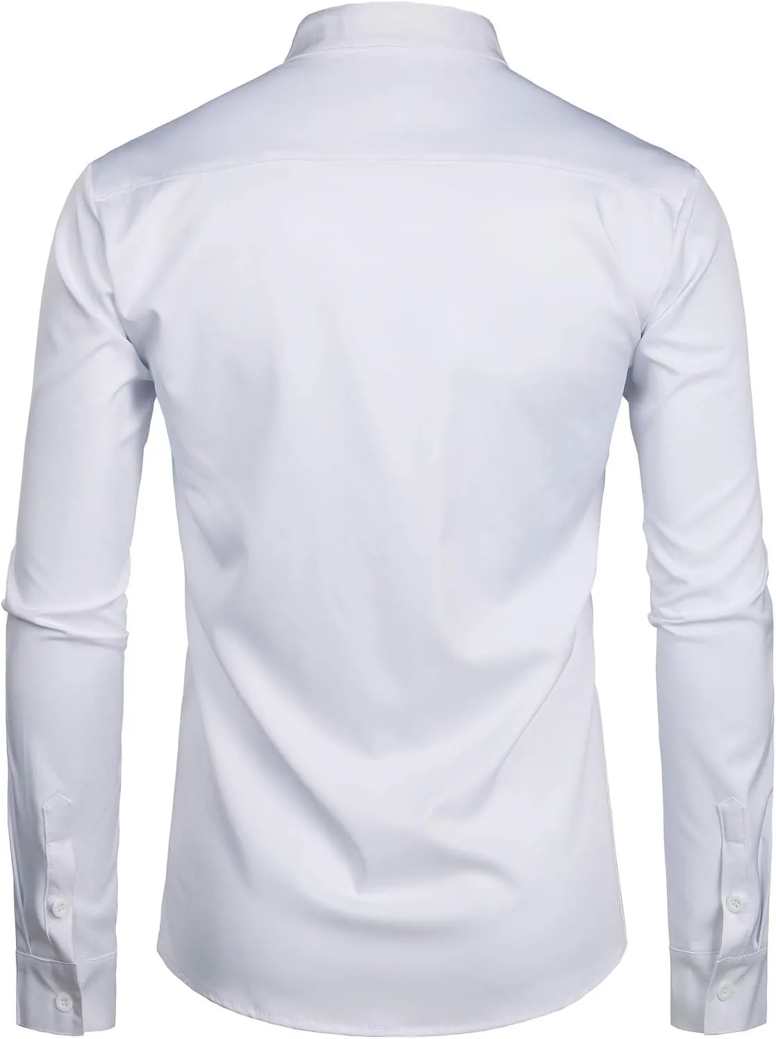 ZEROYAA Men's Banded Collar Slim Fit Long Sleeve Casual Button Down Dress Shirts with Pocket