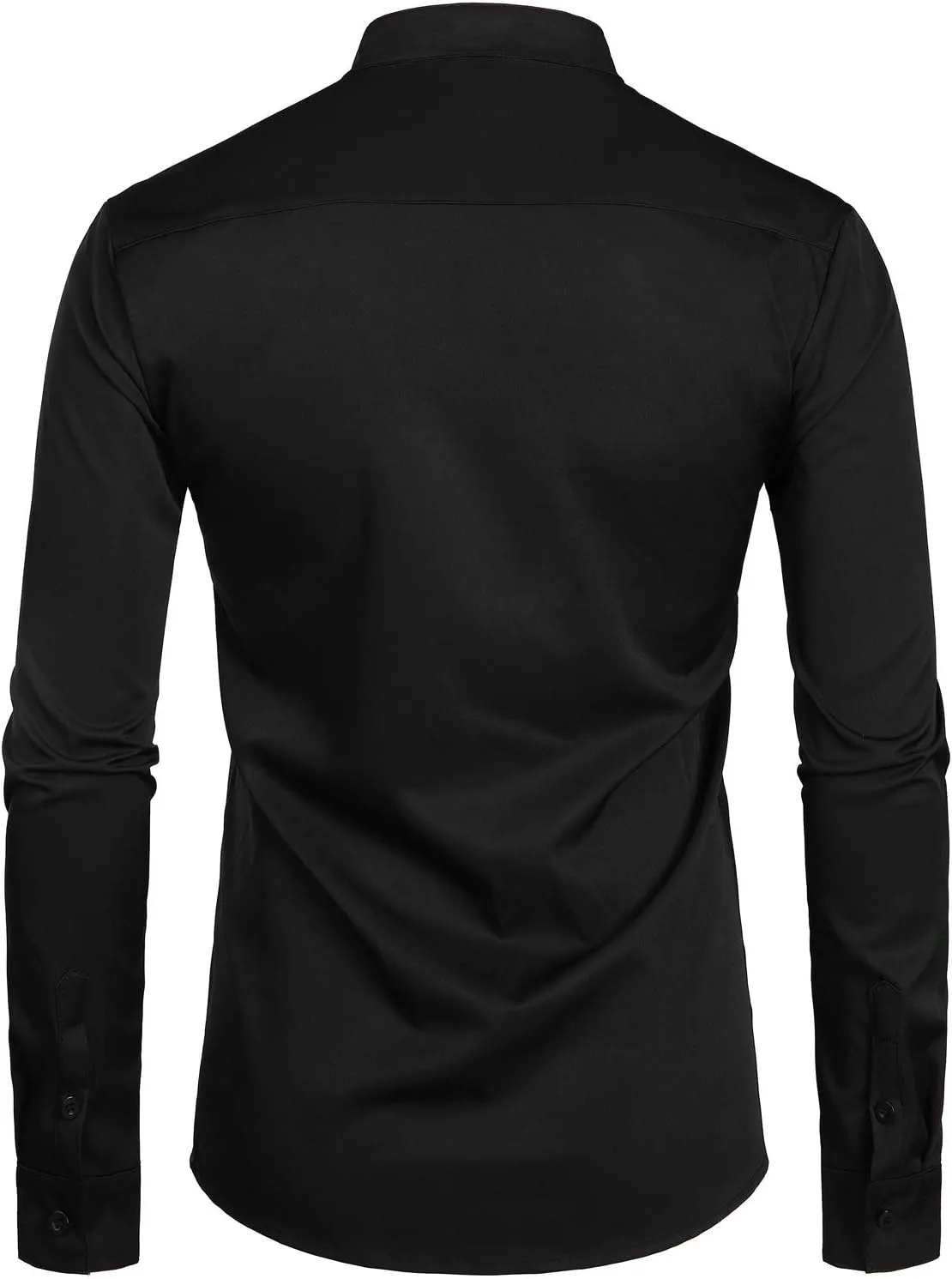 ZEROYAA Men's Banded Collar Slim Fit Long Sleeve Casual Button Down Dress Shirts with Pocket