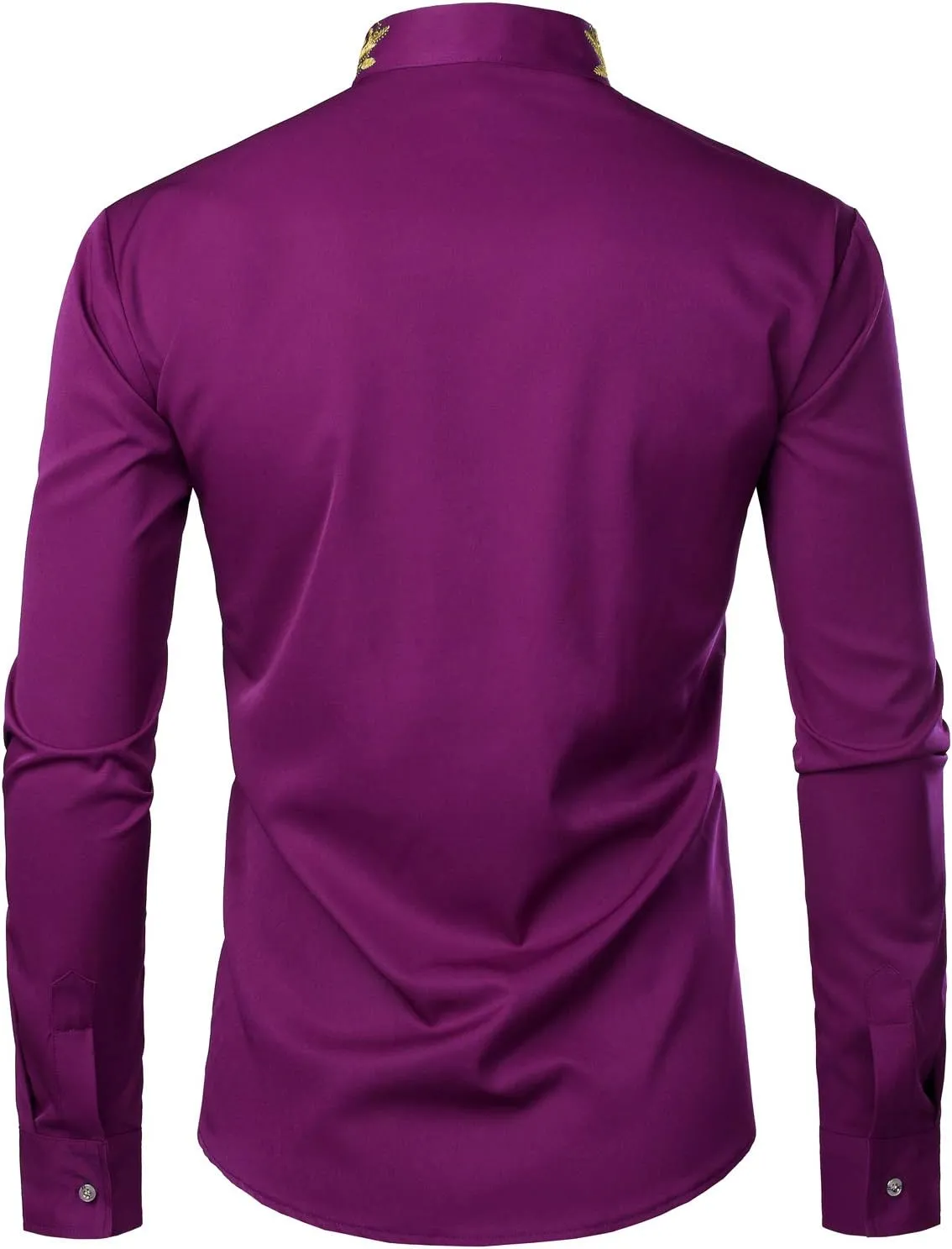 ZEROYAA Mens Hipster Gold Embroidery Mandarin Collar Slim Fit Long Sleeve Casual Dress Shirts
