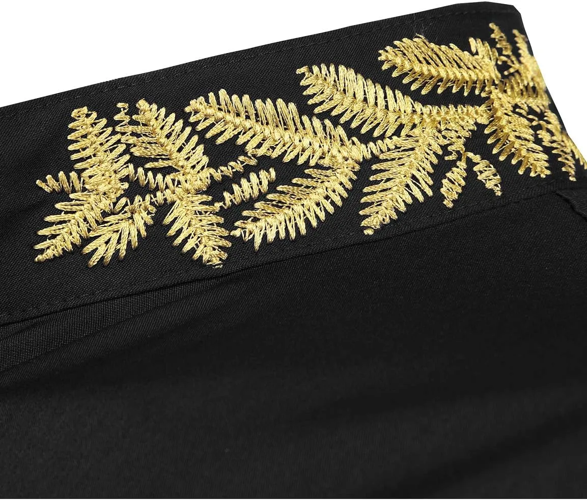 ZEROYAA Mens Hipster Gold Embroidery Mandarin Collar Slim Fit Long Sleeve Casual Dress Shirts
