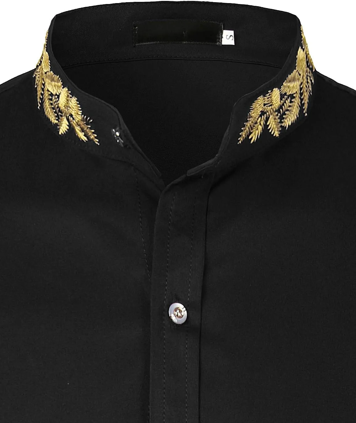 ZEROYAA Mens Hipster Gold Embroidery Mandarin Collar Slim Fit Long Sleeve Casual Dress Shirts