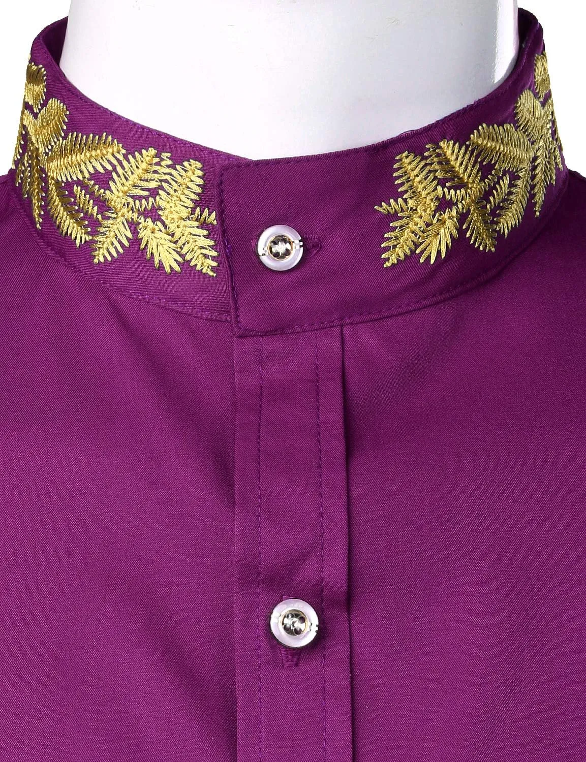ZEROYAA Mens Hipster Gold Embroidery Mandarin Collar Slim Fit Long Sleeve Casual Dress Shirts