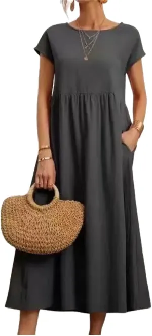 ZOCAVIA Cotton Dresses for Women 2025 Summer Short Sleeve Midi Dress Casual Loose Swing Beach Dress with Pockets