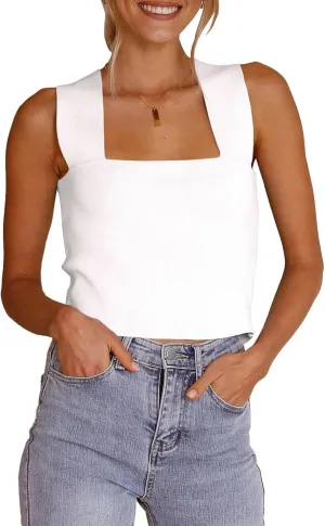 Zwurew Women's Knit Square Neck Tank Tops 2025 Summer Casual Sleeveless Sweater Fitted Shirts Tanks