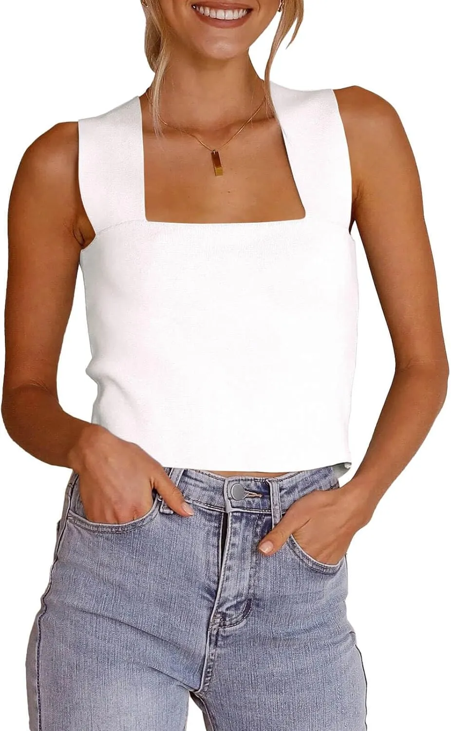 Zwurew Women's Knit Square Neck Tank Tops 2025 Summer Casual Sleeveless Sweater Fitted Shirts Tanks